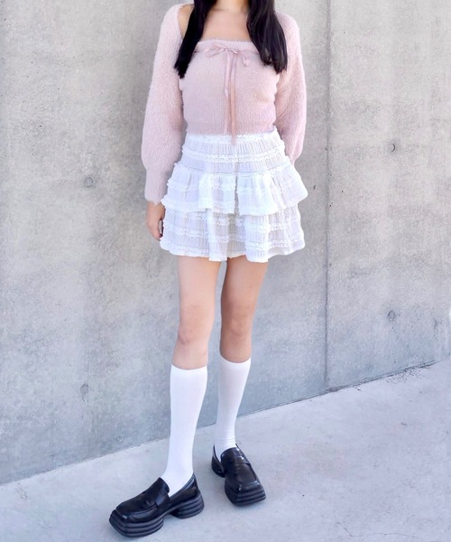 JilLA（ジルア）の「Ribbon Knit Camisole Set / ショート丈リボンニット&ニットキャミソール 2点セット アンサンブル（ニット/セーター・レディース・ピンク/グレー/ブラック・FREE）」の6枚目の写真