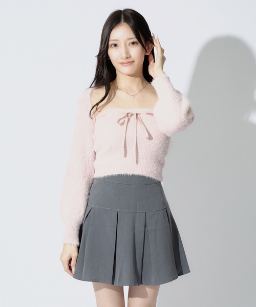 JilLA（ジルア）の「Ribbon Knit Camisole Set / ショート丈リボンニット&ニットキャミソール 2点セット アンサンブル（ニット/セーター・レディース・ピンク/グレー/ブラック・FREE）」の14枚目の写真