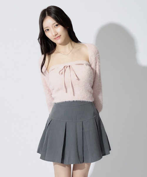 JilLA（ジルア）の「Ribbon Knit Camisole Set / ショート丈リボンニット&ニットキャミソール 2点セット アンサンブル（ニット/セーター・レディース・ピンク/グレー/ブラック・FREE）」の15枚目の写真