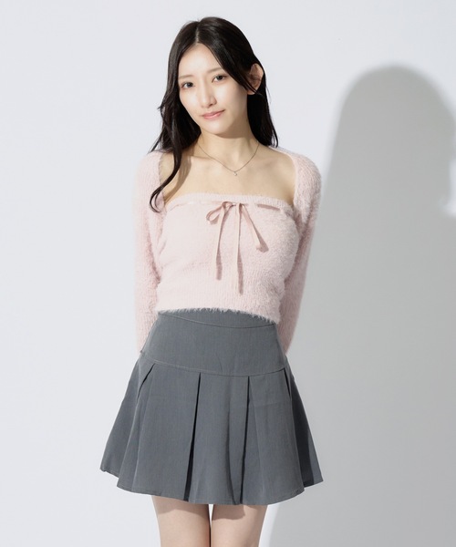 JilLA（ジルア）の「Ribbon Knit Camisole Set / ショート丈リボンニット&ニットキャミソール 2点セット アンサンブル（ニット/セーター・レディース・ピンク/グレー/ブラック・FREE）」の16枚目の写真