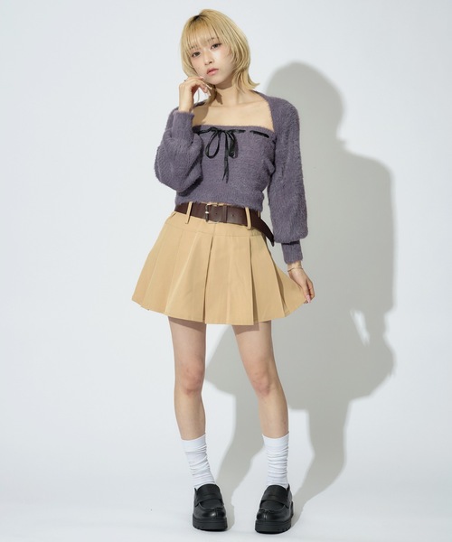JilLA（ジルア）の「Ribbon Knit Camisole Set / ショート丈リボンニット&ニットキャミソール 2点セット アンサンブル（ニット/セーター・レディース・ピンク/グレー/ブラック・FREE）」の11枚目の写真