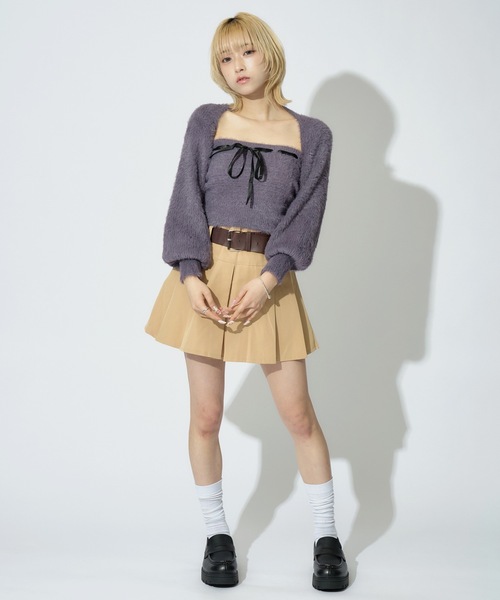 JilLA（ジルア）の「Ribbon Knit Camisole Set / ショート丈リボンニット&ニットキャミソール 2点セット アンサンブル（ニット/セーター・レディース・ピンク/グレー/ブラック・FREE）」の12枚目の写真