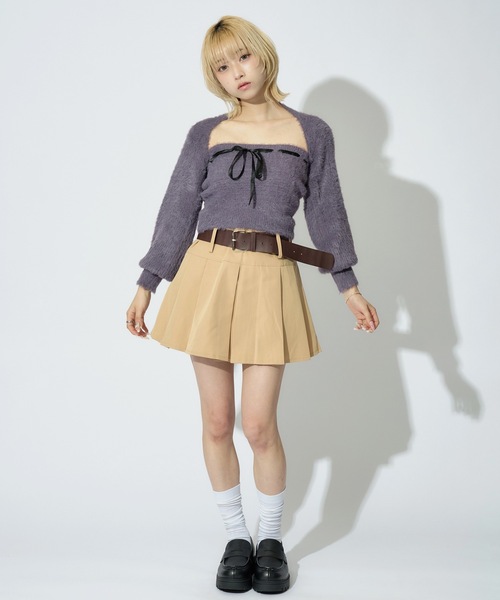 JilLA（ジルア）の「Ribbon Knit Camisole Set / ショート丈リボンニット&ニットキャミソール 2点セット アンサンブル（ニット/セーター・レディース・ピンク/グレー/ブラック・FREE）」の13枚目の写真