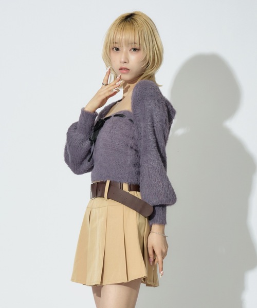 JilLA（ジルア）の「Ribbon Knit Camisole Set / ショート丈リボンニット&ニットキャミソール 2点セット アンサンブル（ニット/セーター・レディース・ピンク/グレー/ブラック・FREE）」の9枚目の写真