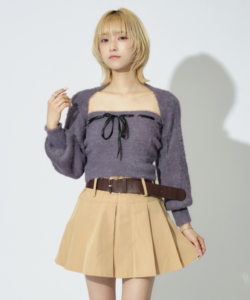 JilLA（ジルア）の「Ribbon Knit Camisole Set / ショート丈リボンニット&ニットキャミソール 2点セット アンサンブル（ニット/セーター・レディース・ピンク/グレー/ブラック・FREE）」の8枚目の写真