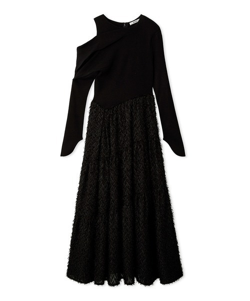 【美品】SNIDEL スナイデル ワンショルジャガードドッキングドレスBLK 1 SNIDEL（スナイデル）の「ワンショルジャガードドッキングドレス