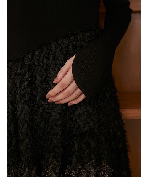 SNIDEL ワンショルジャガードドッキングワンピース　BLK/0 SNIDEL（スナイデル）の「ワンショルジャガードドッキングドレス