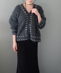 bicolor stitch cardigan /Vネックバイカラーステッチニットカーディガン