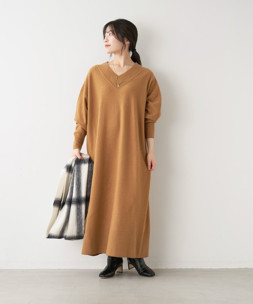 【福袋セール】 MICA&DEAL（マイカ＆ディール）の「ボイルウールVネックニット ワンピース