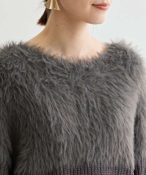 Petit fleur（プチフルール）の「・Petit Fleur シャギーキリカエニット（ニット/セーター・レディース・オフホワイト/チャコールグレー/ピンク/サックスブルー/グレイッシュベージュ/アイボリー・FREE）」の9枚目の写真