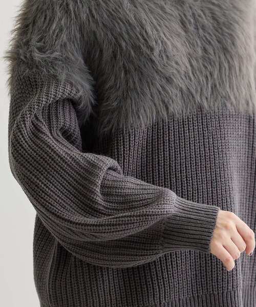 Petit fleur（プチフルール）の「・Petit Fleur シャギーキリカエニット（ニット/セーター・レディース・オフホワイト/チャコールグレー/ピンク/サックスブルー/グレイッシュベージュ/アイボリー・FREE）」の10枚目の写真