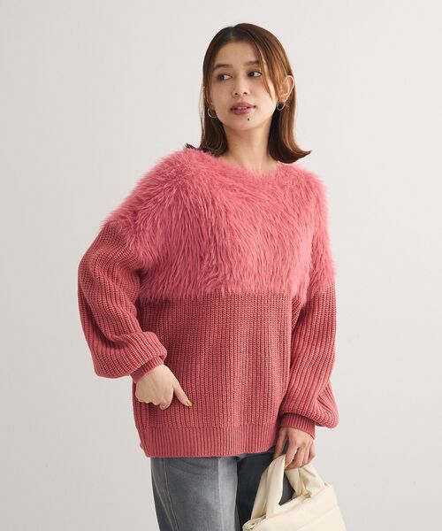 Petit fleur（プチフルール）の「・Petit Fleur シャギーキリカエニット（ニット/セーター・レディース・オフホワイト/チャコールグレー/ピンク/サックスブルー/グレイッシュベージュ/アイボリー・FREE）」の14枚目の写真