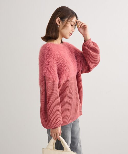 Petit fleur（プチフルール）の「・Petit Fleur シャギーキリカエニット（ニット/セーター・レディース・オフホワイト/チャコールグレー/ピンク/サックスブルー/グレイッシュベージュ/アイボリー・FREE）」の15枚目の写真