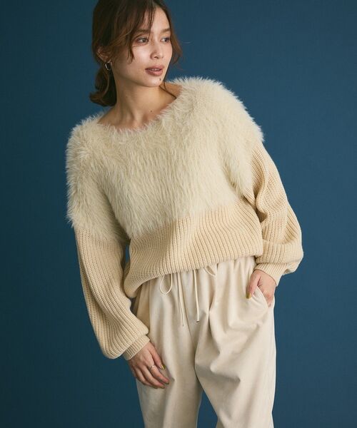 Petit fleur（プチフルール）の「・Petit Fleur シャギーキリカエニット（ニット/セーター・レディース・オフホワイト/チャコールグレー/ピンク/サックスブルー/グレイッシュベージュ/アイボリー・FREE）」の18枚目の写真