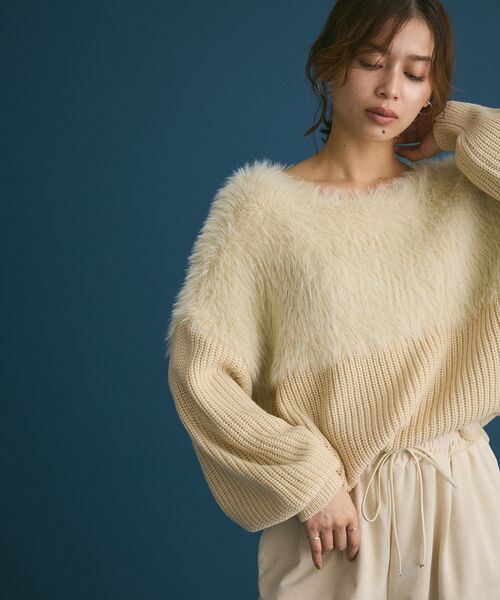 Petit fleur（プチフルール）の「・Petit Fleur シャギーキリカエニット（ニット/セーター・レディース・オフホワイト/チャコールグレー/ピンク/サックスブルー/グレイッシュベージュ/アイボリー・FREE）」の19枚目の写真