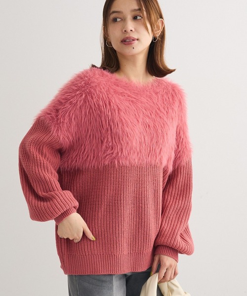 Petit fleur（プチフルール）の「・Petit Fleur シャギーキリカエニット（ニット/セーター・レディース・オフホワイト/チャコールグレー/ピンク/サックスブルー/グレイッシュベージュ/アイボリー・FREE）」の6枚目の写真