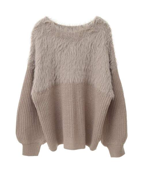 Petit fleur（プチフルール）の「・Petit Fleur シャギーキリカエニット（ニット/セーター・レディース・オフホワイト/チャコールグレー/ピンク/サックスブルー/グレイッシュベージュ/アイボリー・FREE）」の4枚目の写真