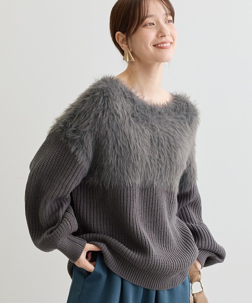 Petit fleur（プチフルール）の「・Petit Fleur シャギーキリカエニット（ニット/セーター・レディース・オフホワイト/チャコールグレー/ピンク/サックスブルー/グレイッシュベージュ/アイボリー・FREE）」の3枚目の写真