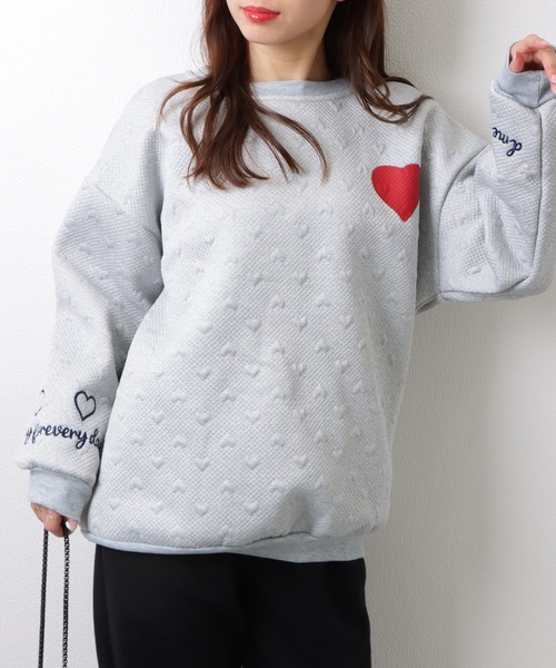 Lace Ladies(レースレディース)の「配色 ぽこぽこ ハート柄 長袖 プルオーバー(スウェット・レディース・アイボリー/ブラック/グレー・M/XL)」の5枚目の写真