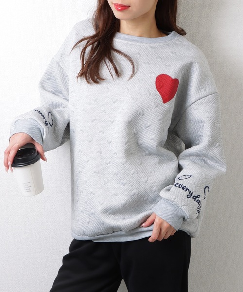 Lace Ladies(レースレディース)の「配色 ぽこぽこ ハート柄 長袖 プルオーバー(スウェット・レディース・アイボリー/ブラック/グレー・M/XL)」の8枚目の写真
