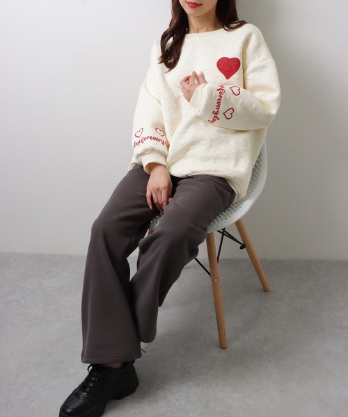Lace Ladies(レースレディース)の「配色 ぽこぽこ ハート柄 長袖 プルオーバー(スウェット・レディース・アイボリー/ブラック/グレー・M/XL)」の14枚目の写真