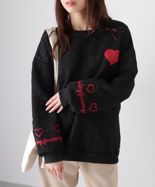 Lace Ladies(レースレディース)の「配色 ぽこぽこ ハート柄 長袖 プルオーバー(スウェット・レディース・アイボリー/ブラック/グレー・M/XL)」の21枚目の写真