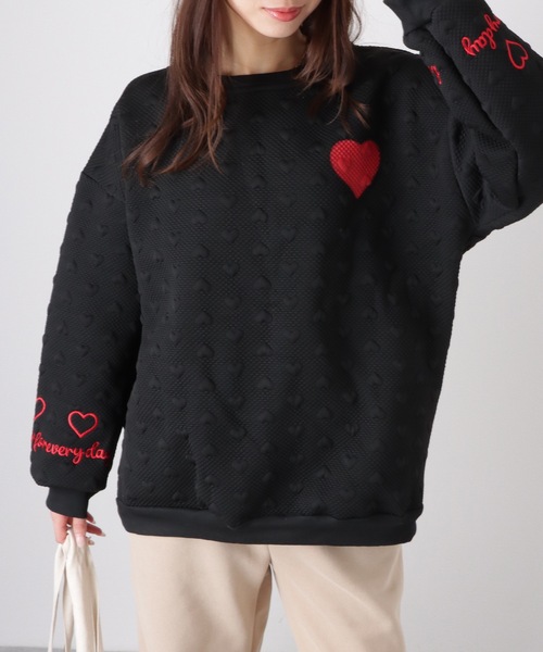Lace Ladies(レースレディース)の「配色 ぽこぽこ ハート柄 長袖 プルオーバー(スウェット・レディース・アイボリー/ブラック/グレー・M/XL)」の22枚目の写真