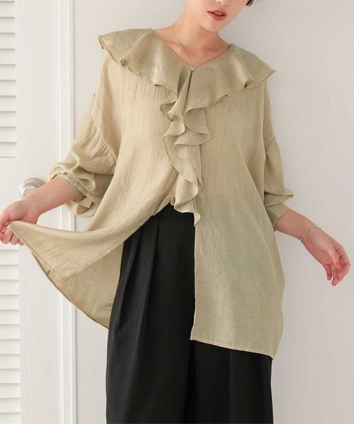 titivate（ティティベイト）の「フリルカラーオーバーブラウス（シャツ/ブラウス・レディース・ブラック/アイボリー/ライトベージュ/ブルー・M/S/L）」の13枚目の写真