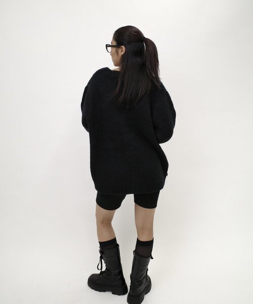 WHO'S WHO gallery（フーズフーギャラリー）の「【UNISEX/ユニセックス】アーガイルモヘアライクカーディガン（カーディガン/ボレロ・レディース・グリーン/キャメル/ブラック・MEDIUM/LARGE）」の7枚目の写真