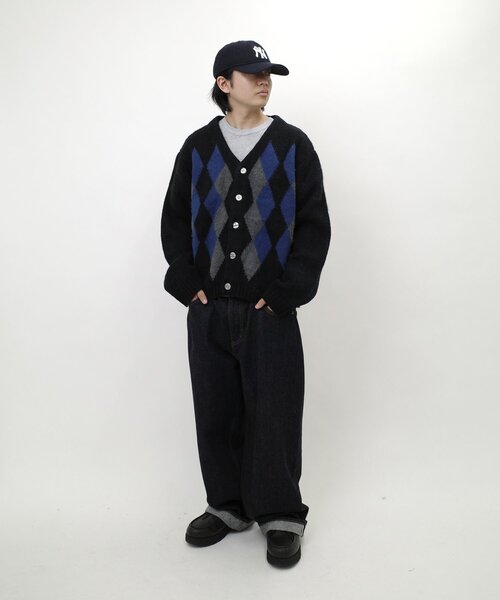 WHO'S WHO gallery（フーズフーギャラリー）の「【UNISEX/ユニセックス】アーガイルモヘアライクカーディガン（カーディガン/ボレロ・レディース・グリーン/キャメル/ブラック・MEDIUM/LARGE）」の9枚目の写真