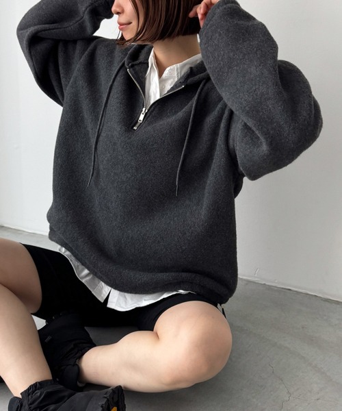 CANAL JEAN（キャナルジーン）の「El mar　フリースハーフジップパーカー（パーカー・レディース・チャコールグレー/グレー・ONE SIZE）」の5枚目の写真