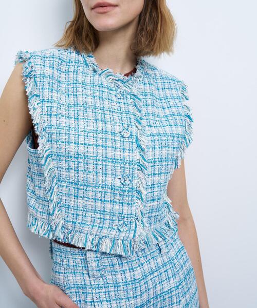 LANVIN en Bleu（ランバンオンブルー）の「ツイード２ＷＡＹショートベスト（ベスト・レディース・ブルー系その他/オフホワイト・36/38）」の7枚目の写真