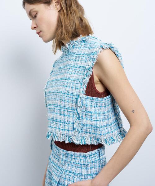 LANVIN en Bleu（ランバンオンブルー）の「ツイード２ＷＡＹショートベスト（ベスト・レディース・ブルー系その他/オフホワイト・36/38）」の8枚目の写真