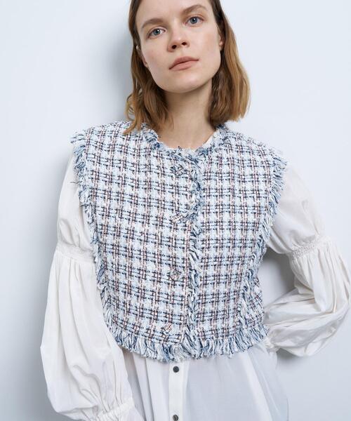 LANVIN en Bleu（ランバンオンブルー）の「ツイード２ＷＡＹショートベスト（ベスト・レディース・ブルー系その他/オフホワイト・36/38）」の13枚目の写真