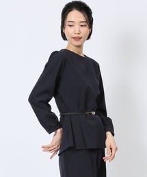 【ストレッチ】m.f.エディトリアルレディース ペプラム プルオーバーブラウス 紺(セットアップ可能)