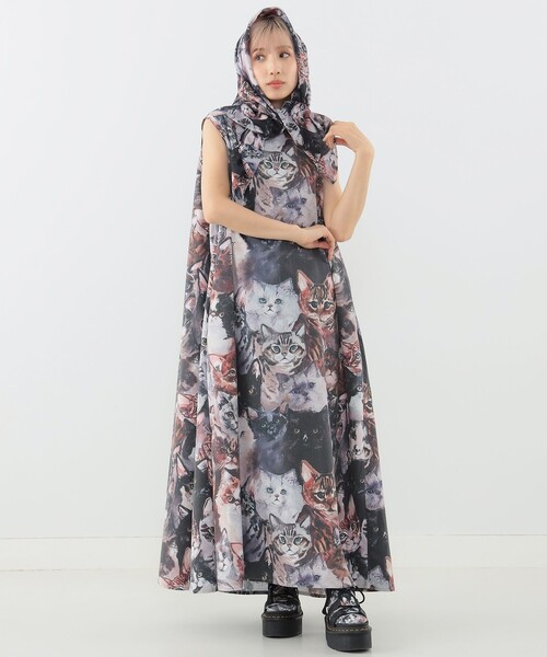 マミタス　mmts x unoaノースリ ワンピース 猫柄スカーフ靴下3点セット マミタス mmts x unoaノースリ ワンピース 猫柄スカーフ靴下3点