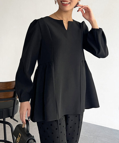 Chez toi（シェトワ）の「【セレモニー対応可】ペプラムブラウス（シャツ/ブラウス・レディース・ブラック/ネイビー/オフホワイト・FREE）」の3枚目の写真