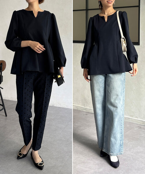 Chez toi（シェトワ）の「【セレモニー対応可】ペプラムブラウス（シャツ/ブラウス・レディース・ブラック/ネイビー/オフホワイト・FREE）」の14枚目の写真