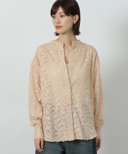 LAKOLE（ラコレ）の「【入卒式／オケージョンにも】バンドカラージャガードシャツ長袖 / 290717（シャツ/ブラウス・レディース・ブラック/アイボリー/ピンクベージュ・FREE）」の3枚目の写真