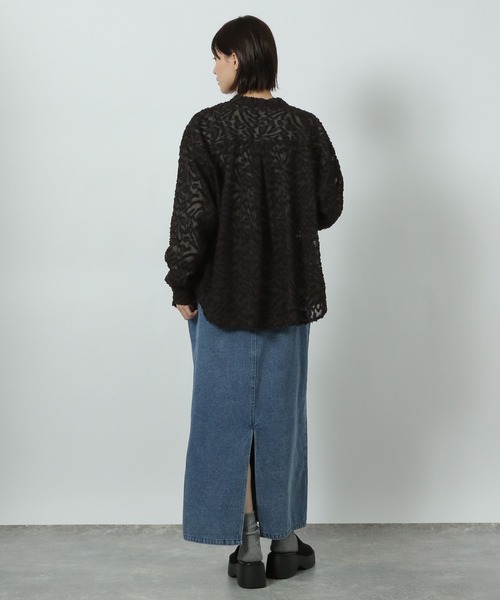 LAKOLE（ラコレ）の「【入卒式／オケージョンにも】バンドカラージャガードシャツ長袖 / 290717（シャツ/ブラウス・レディース・ブラック/アイボリー/ピンクベージュ・FREE）」の9枚目の写真