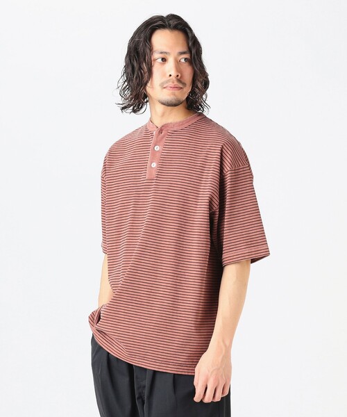 セール】【別注】Healthknit / ボーダー ヘンリーネック Tシャツ