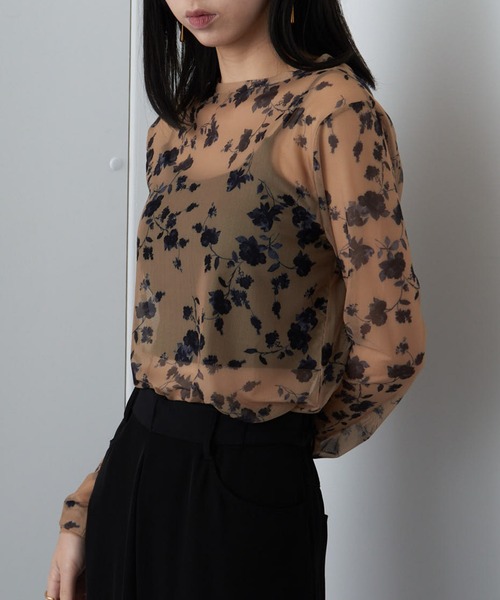 MAISON BREEZE（メゾンブリーズ）の「【MAISON BREEZE】パワーメッシュプリントクルーネックシアートップス XNN（Tシャツ/カットソー・レディース・ベージュ/ミント/パープル/ホワイト/ブラウン/アイボリー/ブラック/アイボリー系2/バーガンディー・FREE）」の6枚目の写真