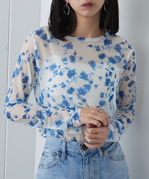 MAISON BREEZE（メゾンブリーズ）の「【MAISON BREEZE】パワーメッシュプリントクルーネックシアートップス XNN（Tシャツ/カットソー・レディース・ベージュ/ミント/パープル/ホワイト/ブラウン/アイボリー/ブラック/アイボリー系2/バーガンディー・FREE）」の2枚目の写真