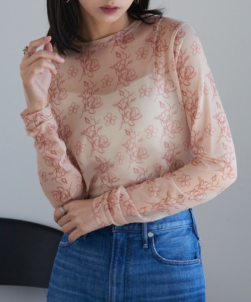 MAISON BREEZE（メゾンブリーズ）の「【MAISON BREEZE】パワーメッシュプリントクルーネックシアートップス XNN（Tシャツ/カットソー・レディース・ベージュ/ミント/パープル/ホワイト/ブラウン/アイボリー/ブラック/アイボリー系2/バーガンディー・FREE）」の3枚目の写真