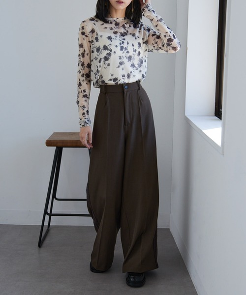 MAISON BREEZE（メゾンブリーズ）の「【MAISON BREEZE】パワーメッシュプリントクルーネックシアートップス XNN（Tシャツ/カットソー・レディース・ベージュ/ミント/パープル/ホワイト/ブラウン/アイボリー/ブラック/アイボリー系2/バーガンディー・FREE）」の12枚目の写真