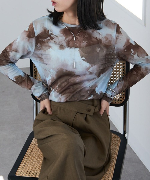 MAISON BREEZE（メゾンブリーズ）の「【MAISON BREEZE】パワーメッシュプリントクルーネックシアートップス XNN（Tシャツ/カットソー・レディース・ベージュ/ミント/パープル/ホワイト/ブラウン/アイボリー/ブラック/アイボリー系2/バーガンディー・FREE）」の14枚目の写真