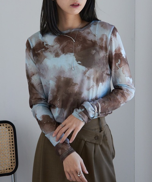 MAISON BREEZE（メゾンブリーズ）の「【MAISON BREEZE】パワーメッシュプリントクルーネックシアートップス XNN（Tシャツ/カットソー・レディース・ベージュ/ミント/パープル/ホワイト/ブラウン/アイボリー/ブラック/アイボリー系2/バーガンディー・FREE）」の15枚目の写真