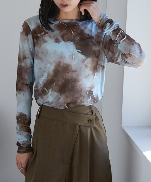 MAISON BREEZE（メゾンブリーズ）の「【MAISON BREEZE】パワーメッシュプリントクルーネックシアートップス XNN（Tシャツ/カットソー・レディース・ベージュ/ミント/パープル/ホワイト/ブラウン/アイボリー/ブラック/アイボリー系2/バーガンディー・FREE）」の16枚目の写真