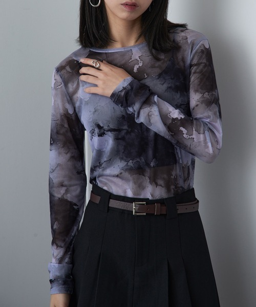 MAISON BREEZE（メゾンブリーズ）の「【MAISON BREEZE】パワーメッシュプリントクルーネックシアートップス XNN（Tシャツ/カットソー・レディース・ベージュ/ミント/パープル/ホワイト/ブラウン/アイボリー/ブラック/アイボリー系2/バーガンディー・FREE）」の21枚目の写真