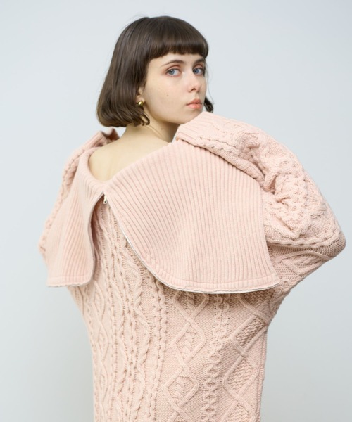 ME COUTURE（ミークチュール）の「フィッシャーマンオーバーニット（ニット/セーター・レディース・ピンク/オフホワイト/グレー・FREE）」の3枚目の写真